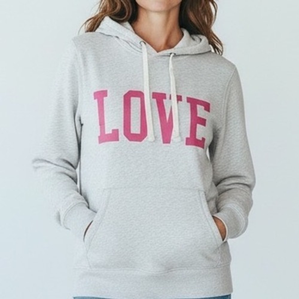PINK Victoria's Secret light Grey Love Hoodie Sweatshirt XS Y2K casual‎